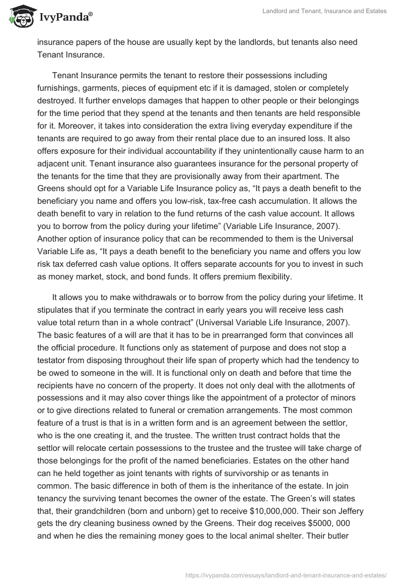 Landlord and Tenant, Insurance and Estates. Page 2