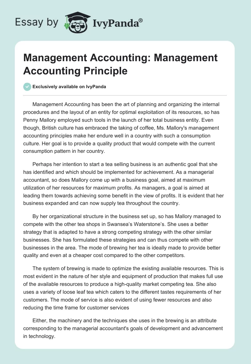 Management Accounting: Management Accounting Principle. Page 1