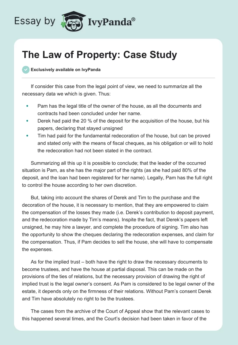 The Law of Property: Case Study. Page 1