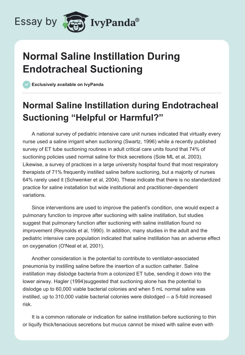 Normal Saline Instillation During Endotracheal Suctioning. Page 1