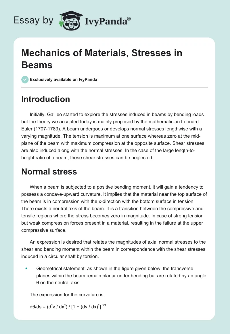 Mechanics of Materials, Stresses in Beams. Page 1