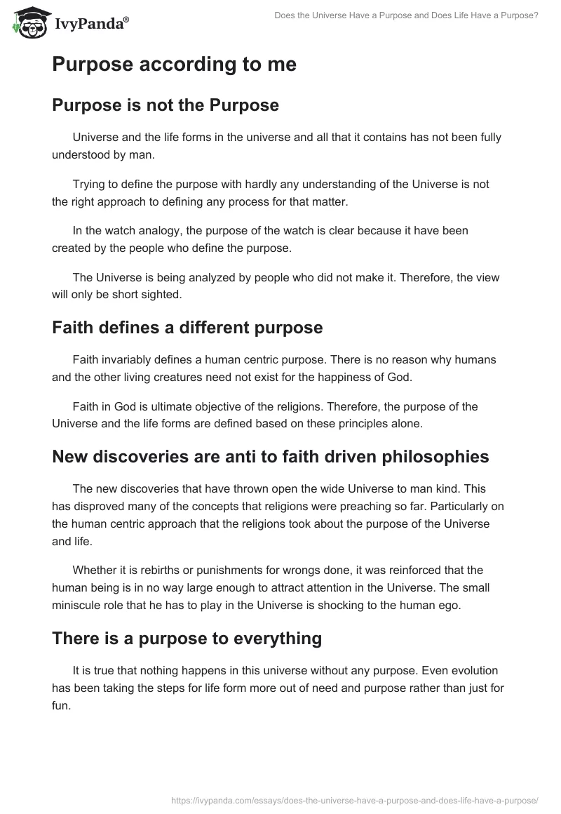 Does the Universe Have a Purpose and Does Life Have a Purpose?. Page 2