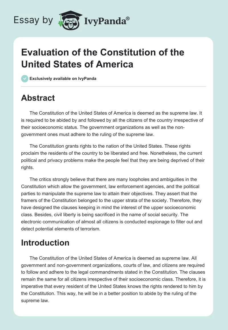 Evaluation of the Constitution of the United States of America. Page 1