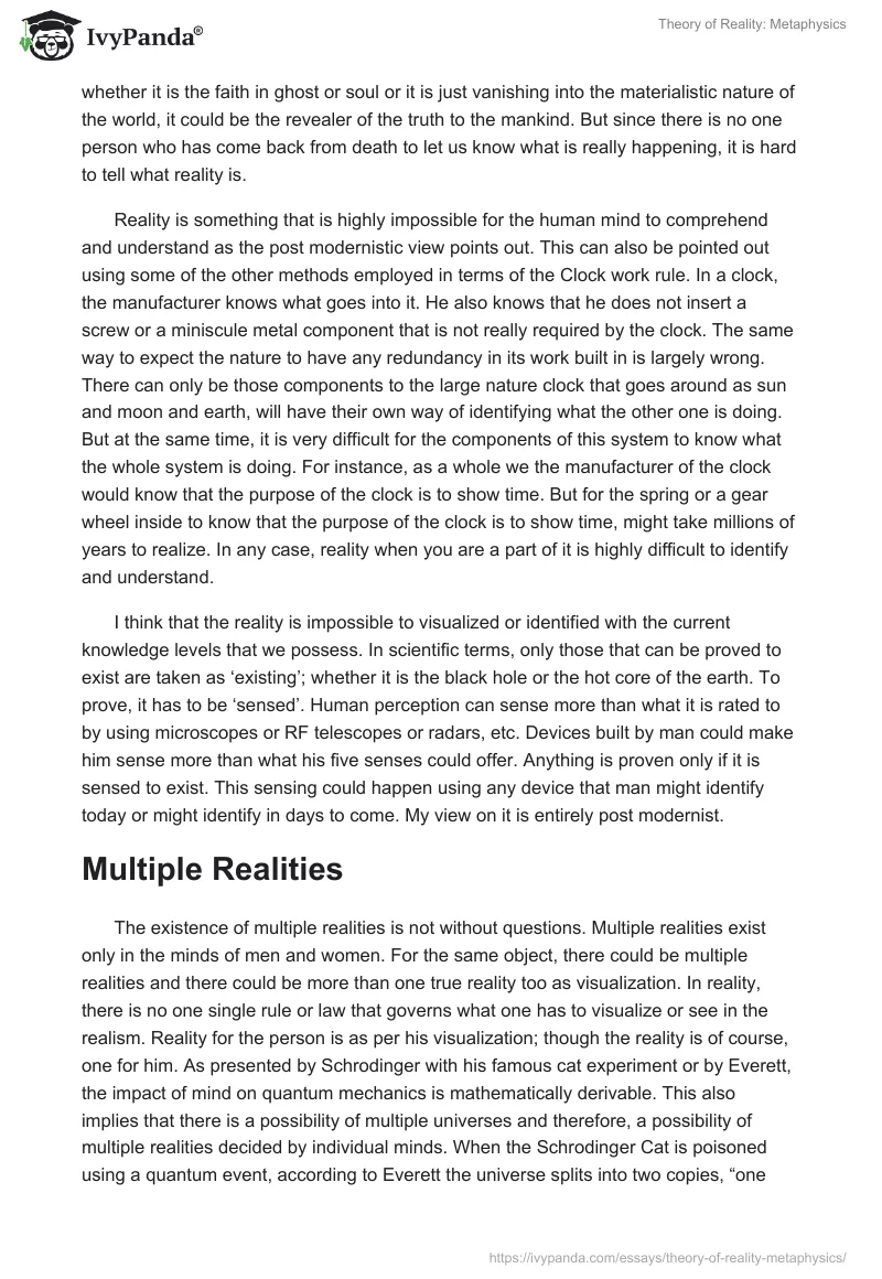 Theory of Reality: Metaphysics. Page 2