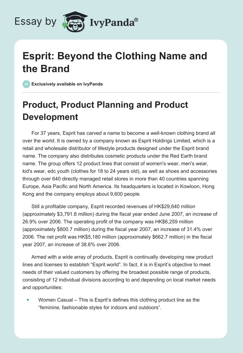 Esprit: Beyond the Clothing Name and the Brand. Page 1