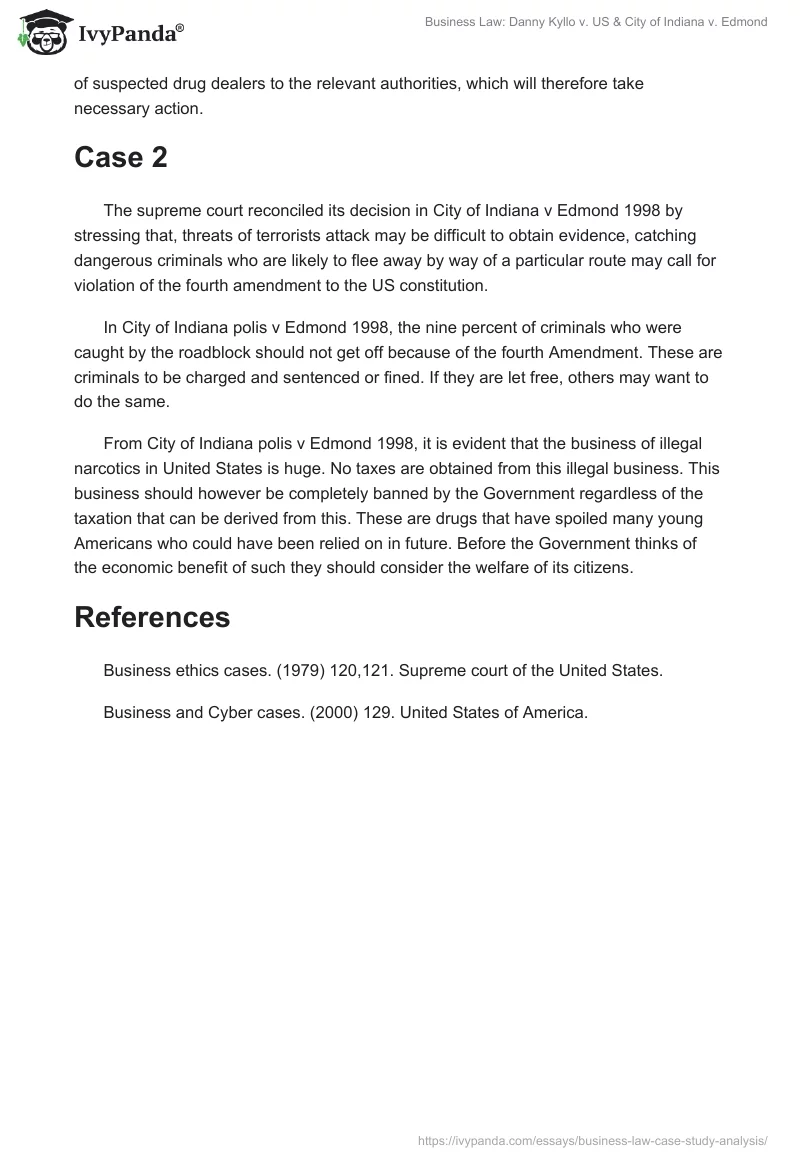 Business Law: Danny Kyllo v. US & City of Indiana v. Edmond. Page 2