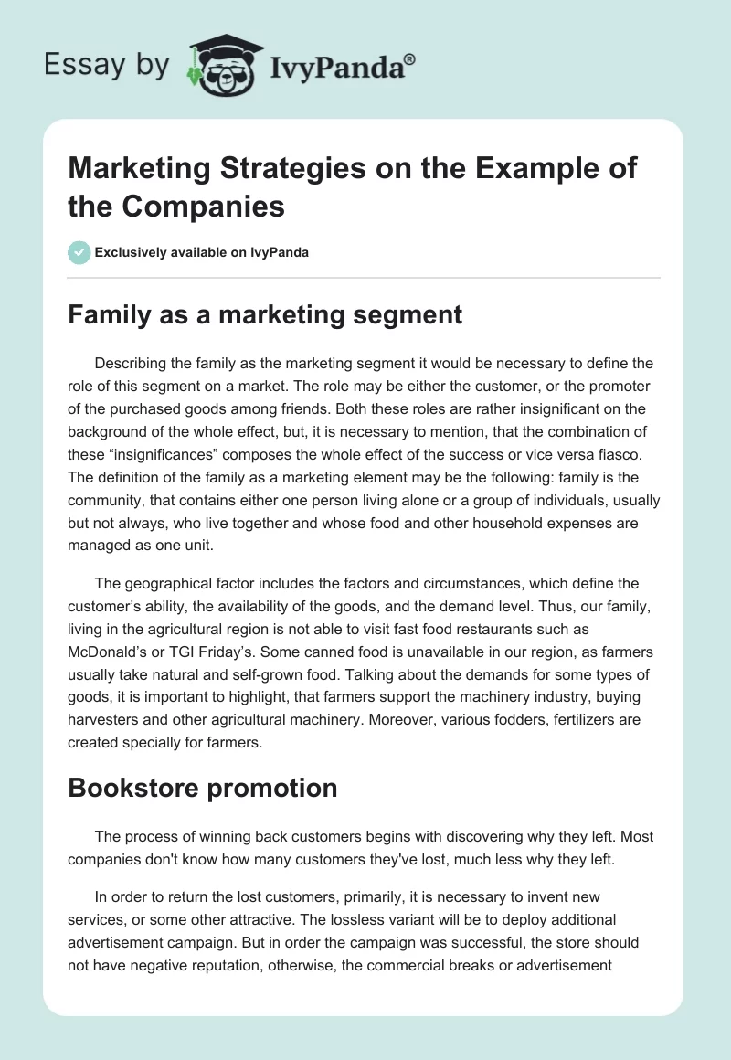 Marketing Strategies on the Example of the Companies. Page 1