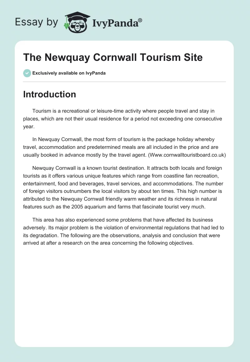 The Newquay Cornwall Tourism Site. Page 1