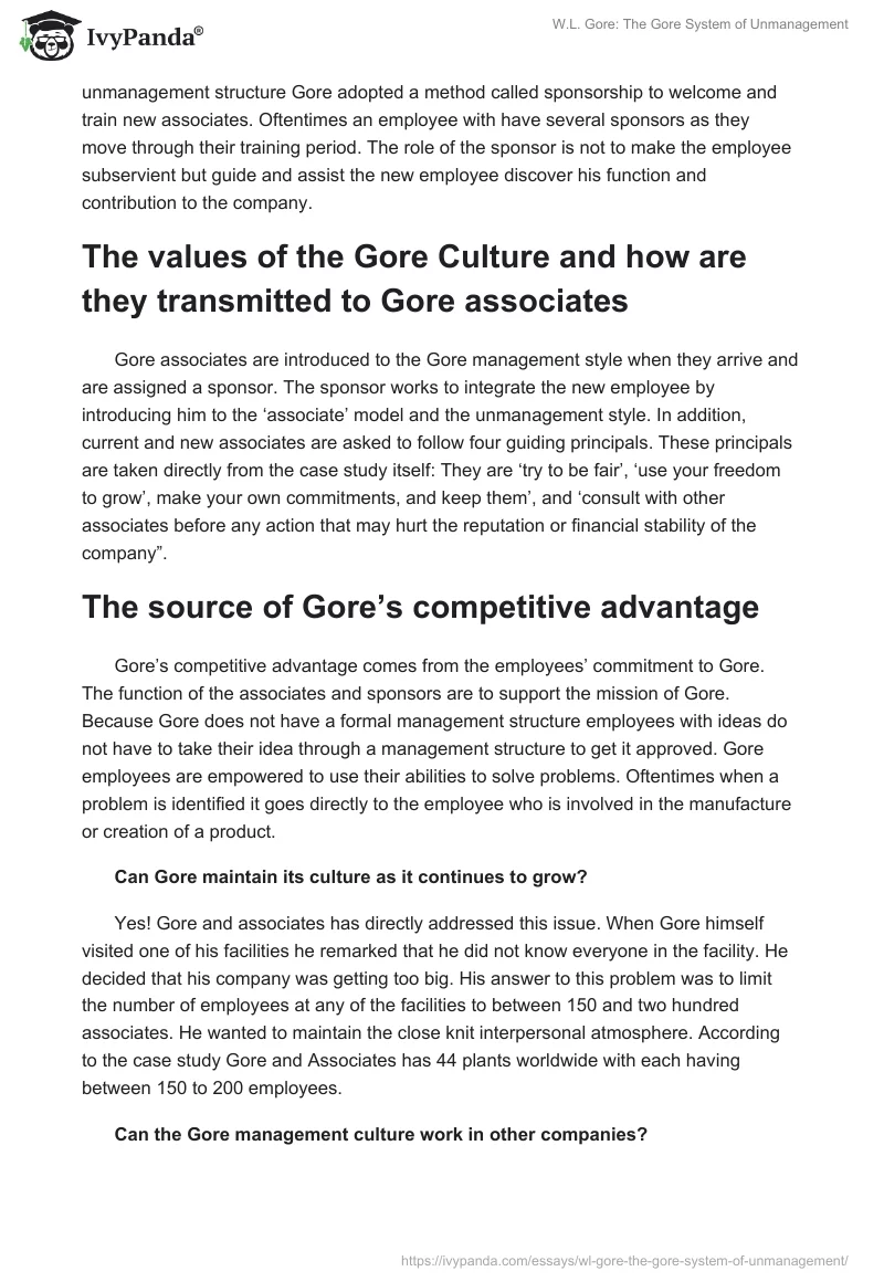 W.L. Gore: The Gore System of Unmanagement. Page 2