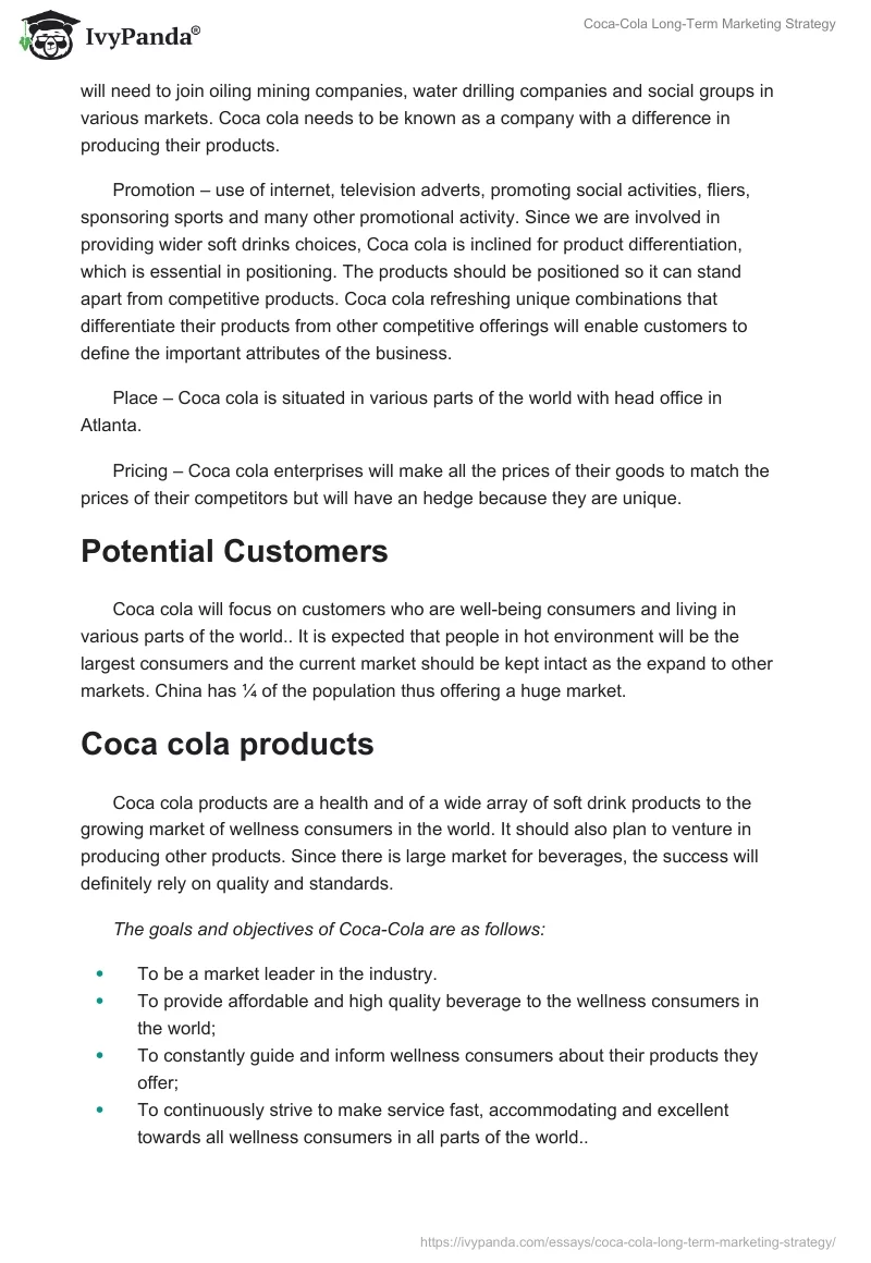 Coca-Cola Long-Term Marketing Strategy. Page 5