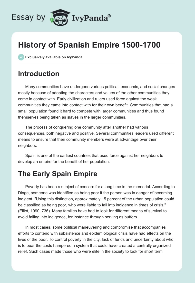 History of Spanish Empire 1500-1700. Page 1