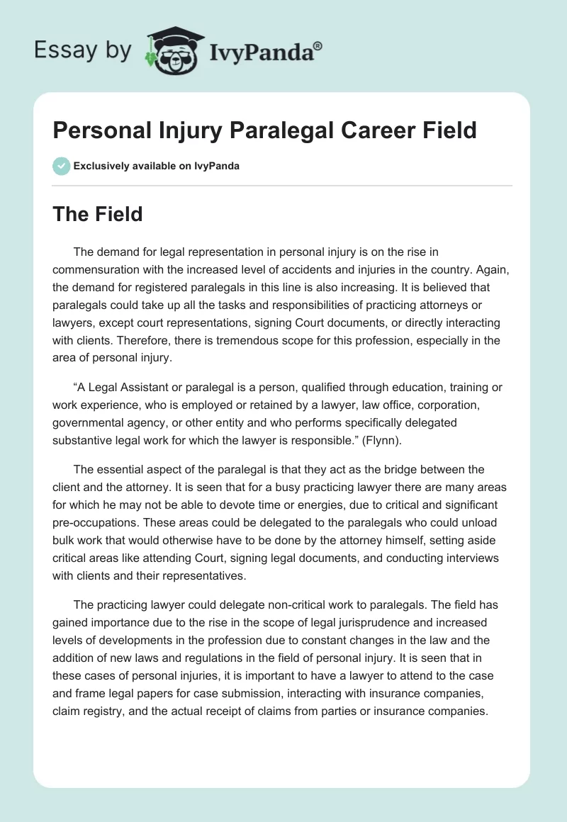 Personal Injury Paralegal Career Field. Page 1