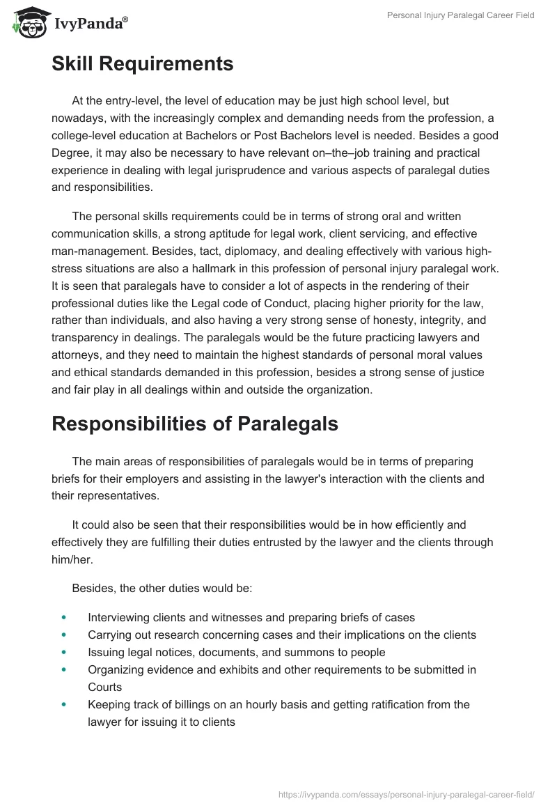 Personal Injury Paralegal Career Field. Page 2