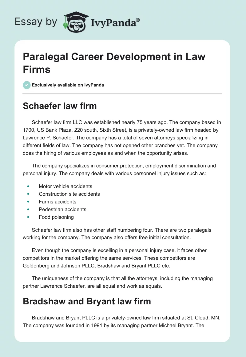 Paralegal Career Development in Law Firms. Page 1