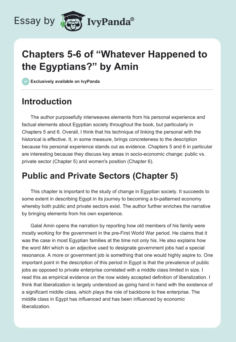 Chapters 5-6 of “Whatever Happened to the Egyptians?” by Amin. Page 1