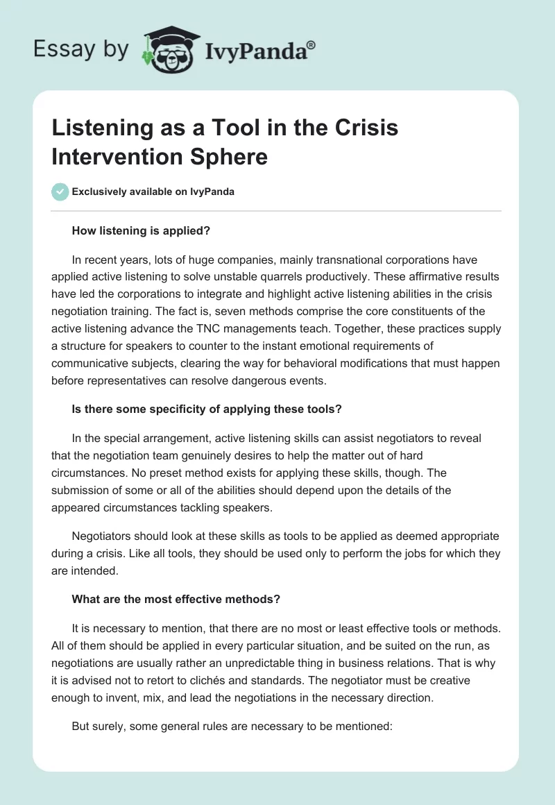 Listening as a Tool in the Crisis Intervention Sphere. Page 1