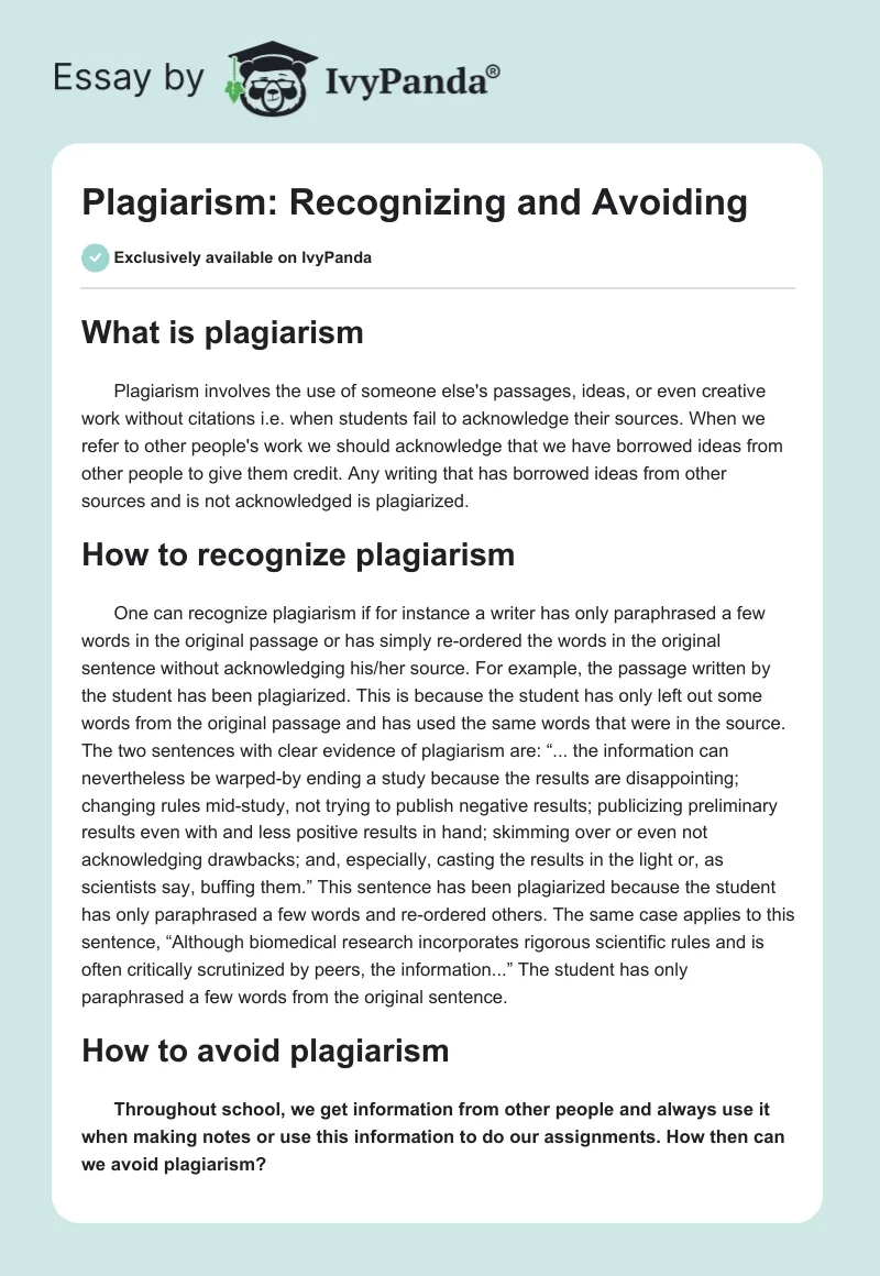 Plagiarism: Recognizing and Avoiding. Page 1