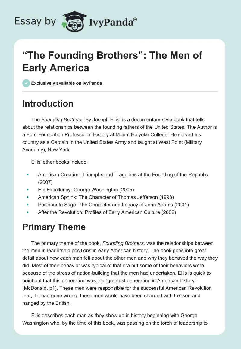 “The Founding Brothers”: The Men of Early America. Page 1