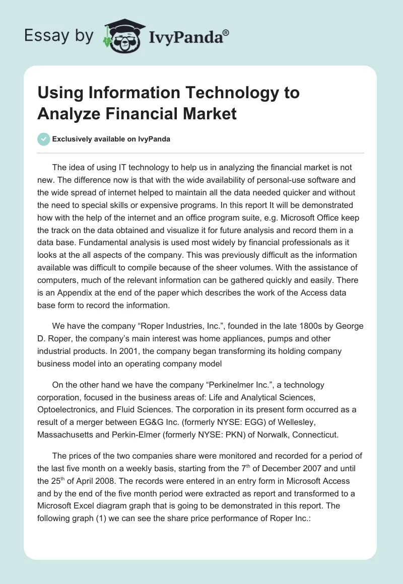 Using Information Technology to Analyze Financial Market. Page 1