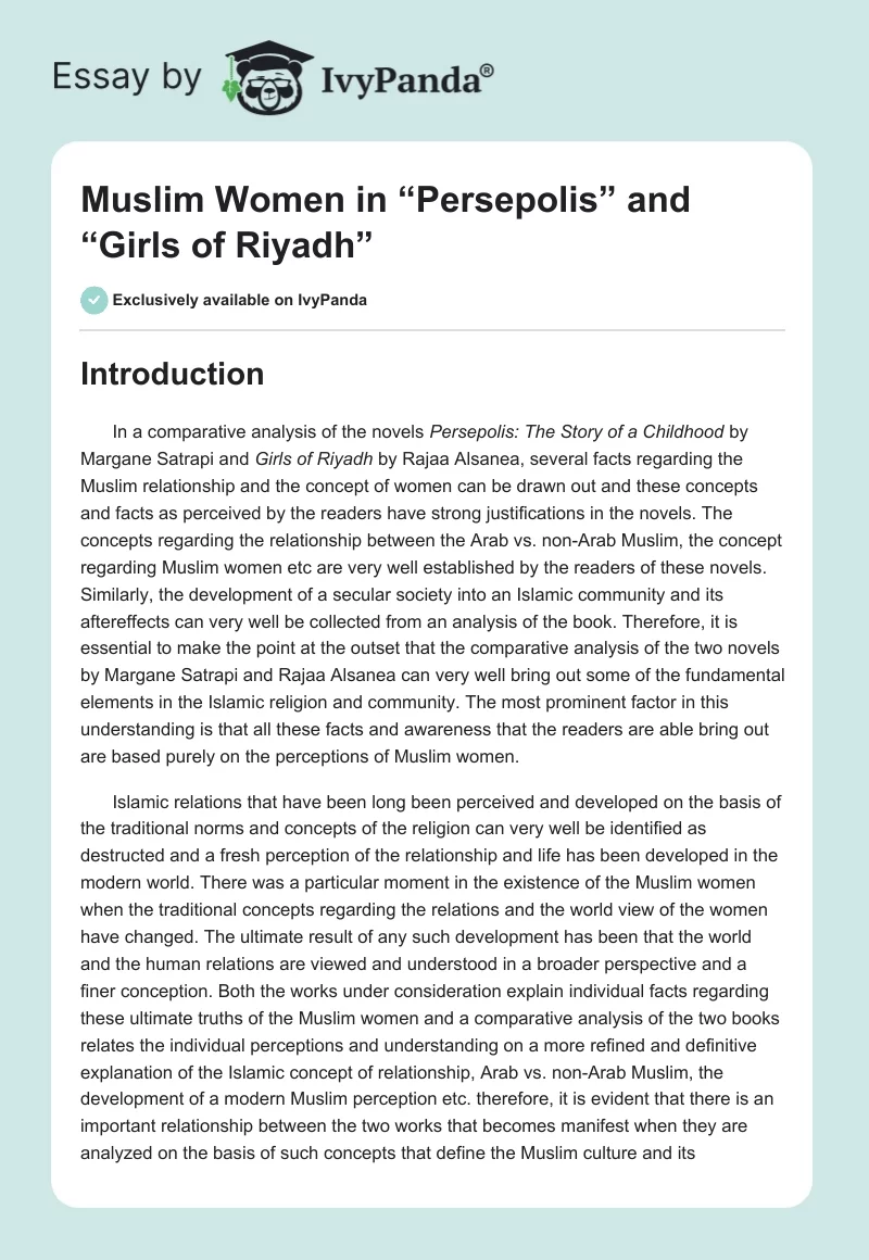 Muslim Women in “Persepolis” and “Girls of Riyadh”. Page 1