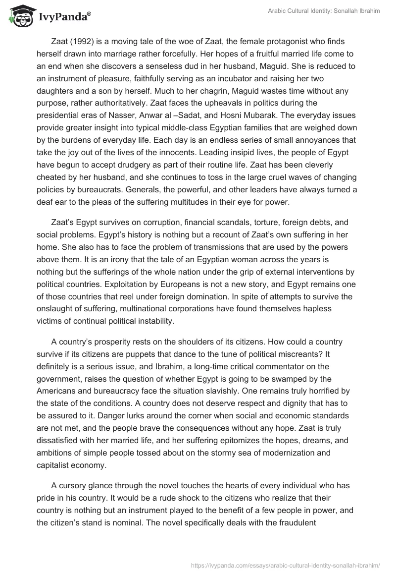 Arabic Cultural Identity: Sonallah Ibrahim. Page 2