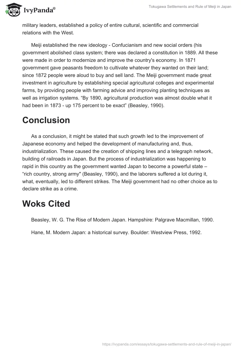 Tokugawa Settlements and Rule of Meiji in Japan. Page 3