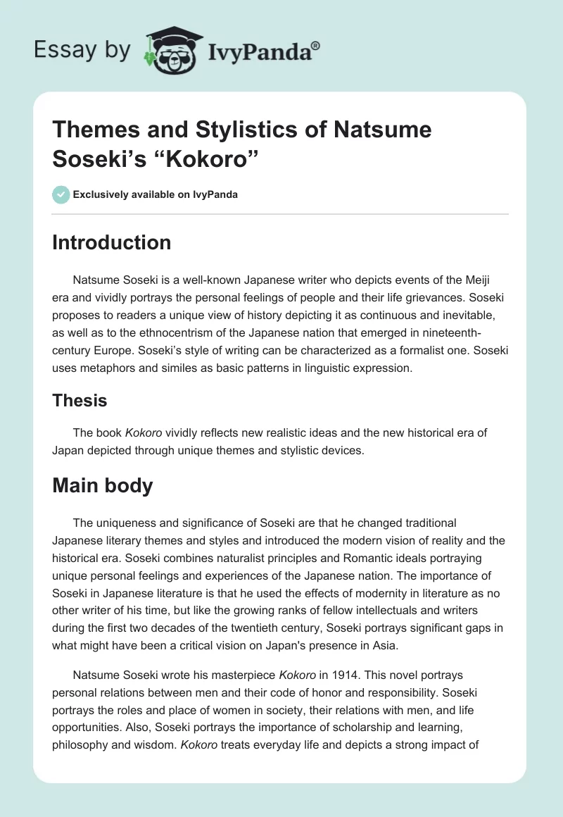 Themes and Stylistics of Natsume Soseki’s “Kokoro”. Page 1