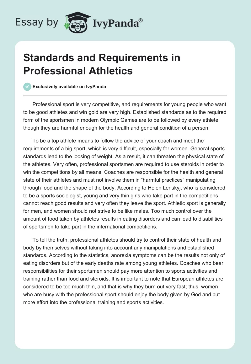 Standards and Requirements in Professional Athletics. Page 1