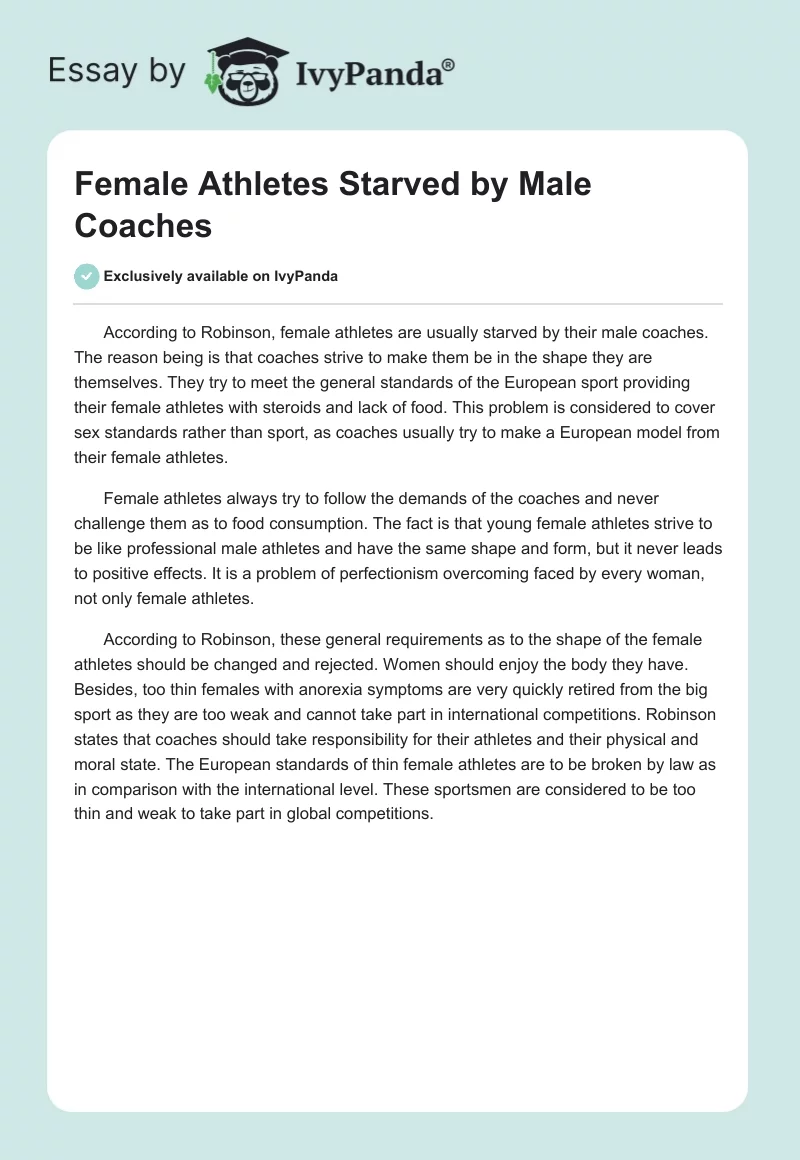 Female Athletes Starved by Male Coaches. Page 1