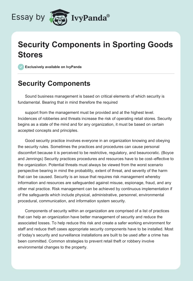 Security Components in Sporting Goods Stores. Page 1