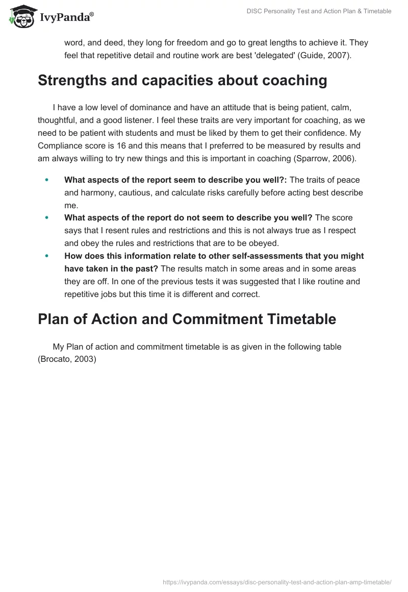 DISC Personality Test and Action Plan & Timetable. Page 2