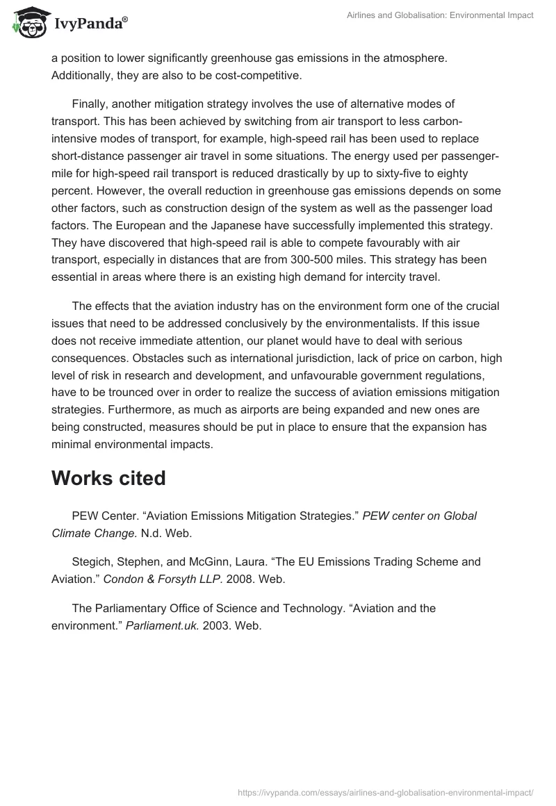 Airlines and Globalisation: Environmental Impact. Page 3