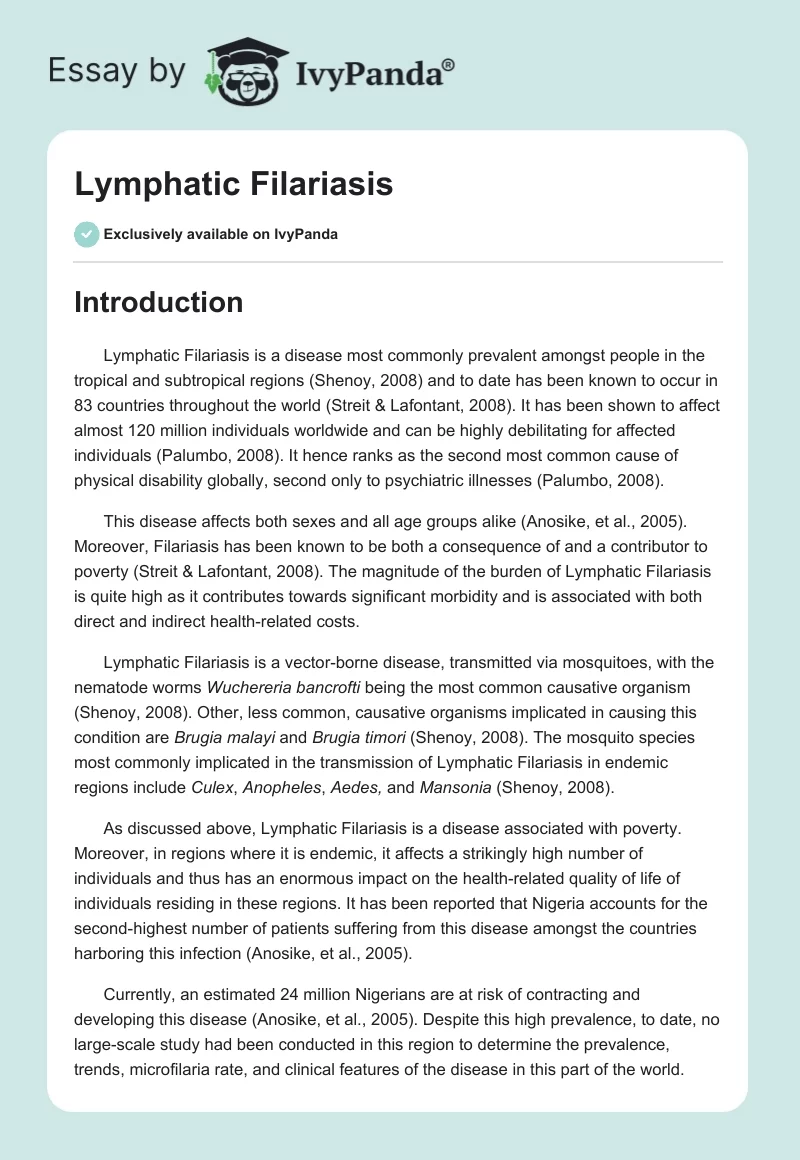 Lymphatic Filariasis. Page 1