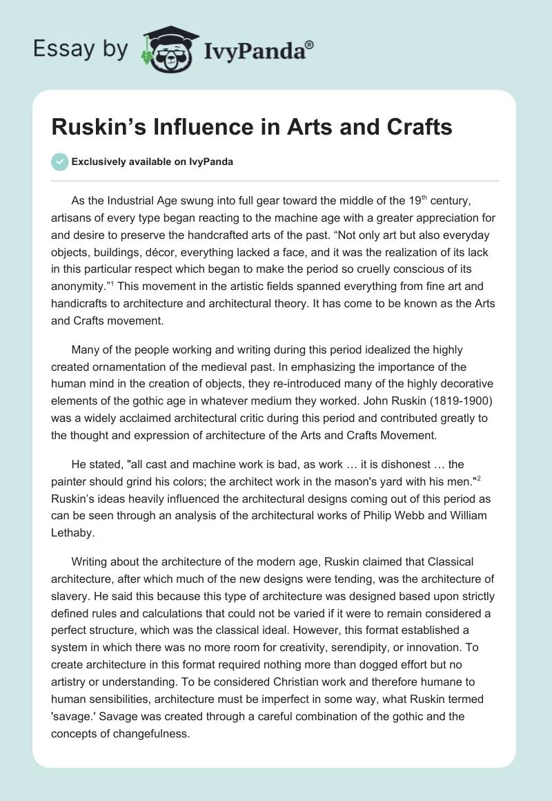 Ruskin’s Influence in Arts and Crafts. Page 1