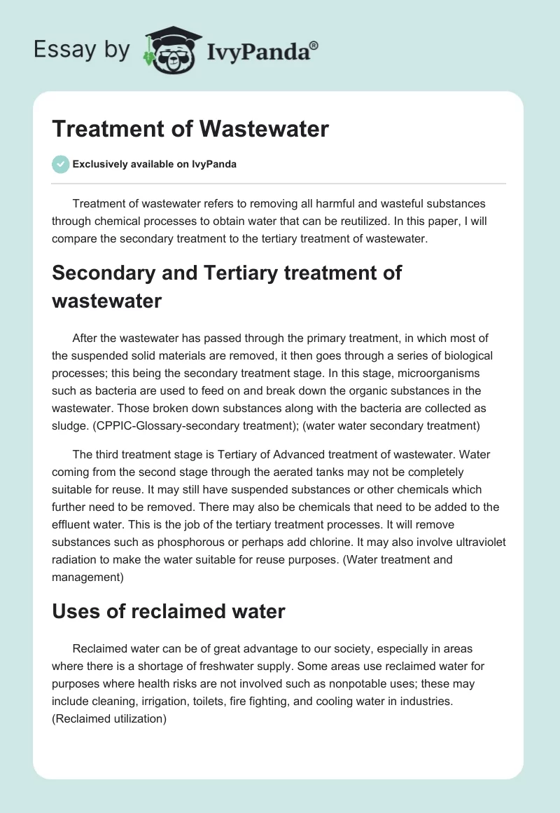 Treatment of Wastewater. Page 1