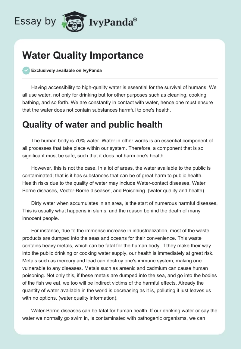 Water Quality Importance. Page 1