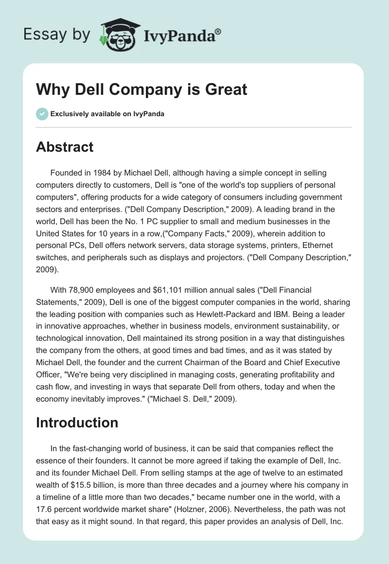 Why Dell Company is Great. Page 1