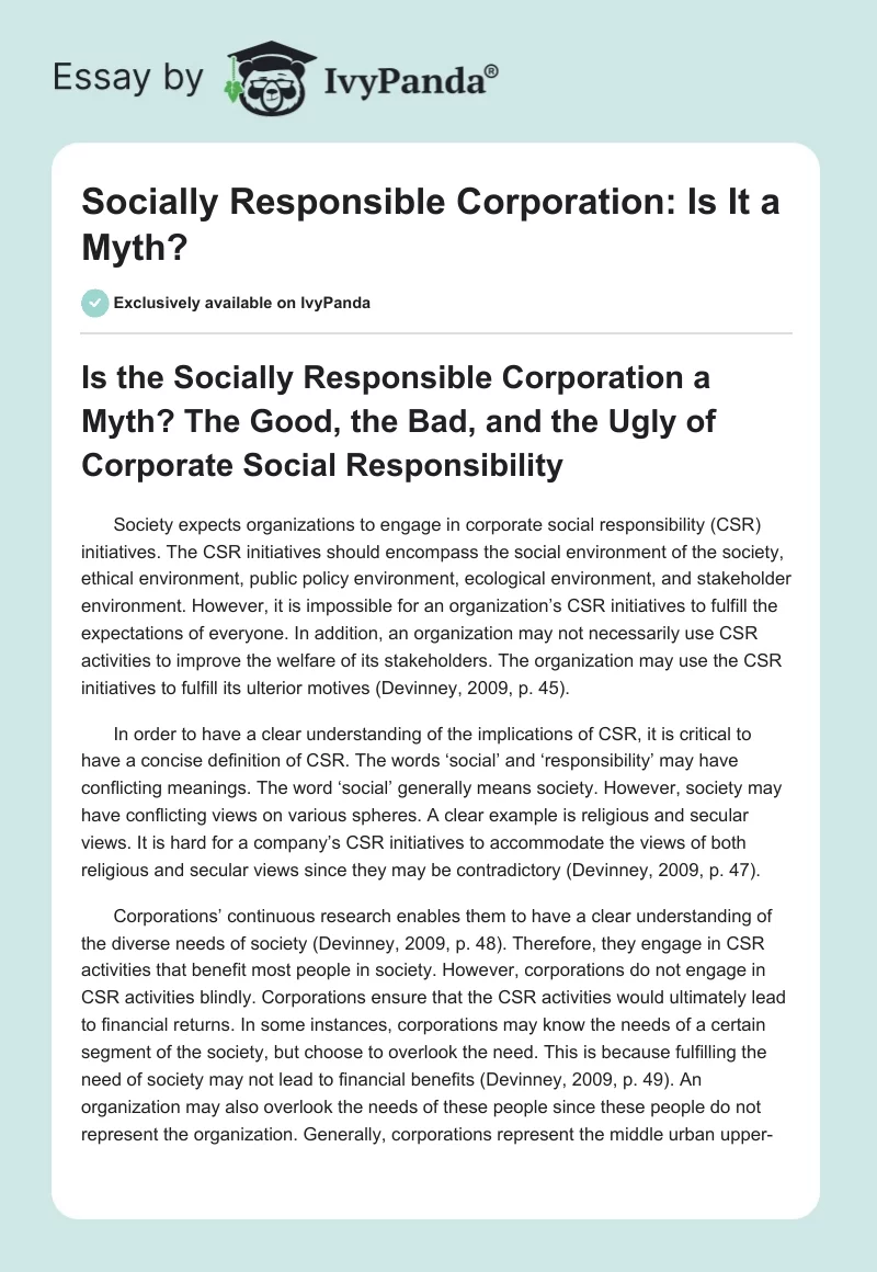 Socially Responsible Corporation: Is It a Myth?. Page 1