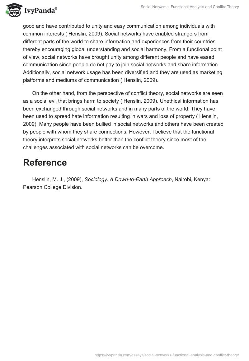 Social Networks: Functional Analysis and Conflict Theory. Page 2