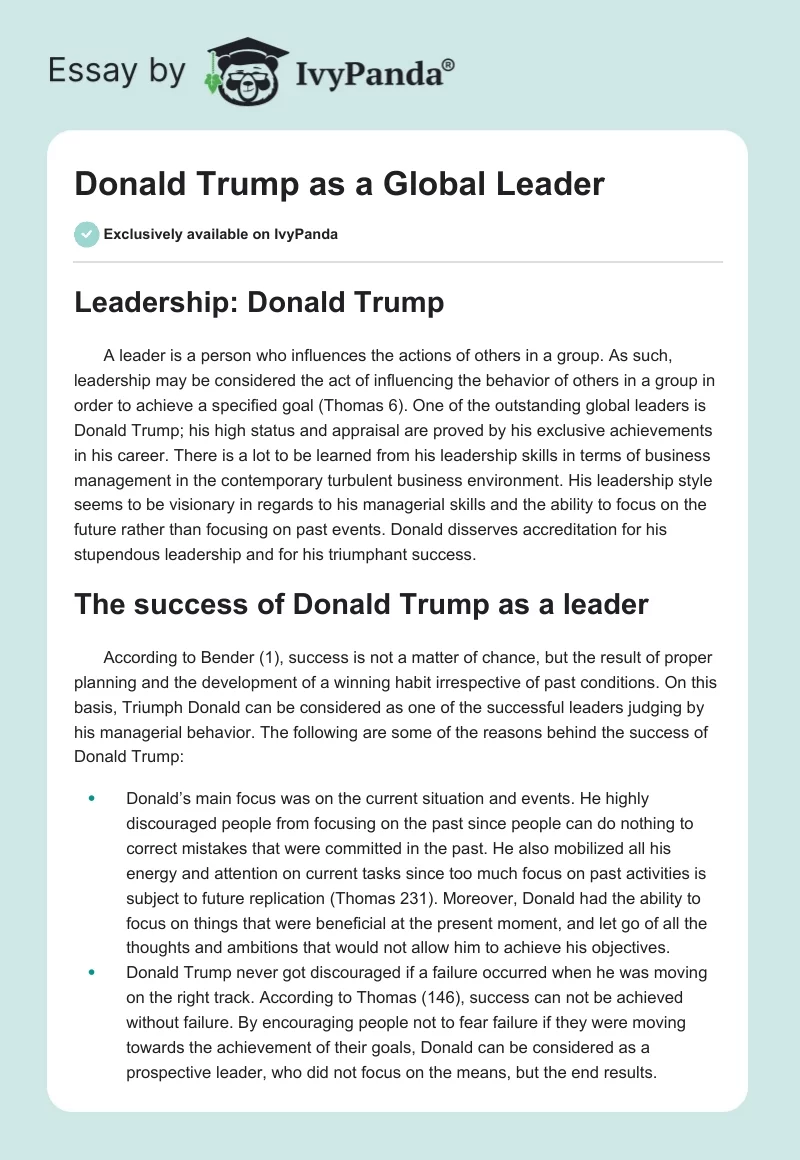 Leadership Lessons from Donald Trump: Analysis of Success Factors. Page 1