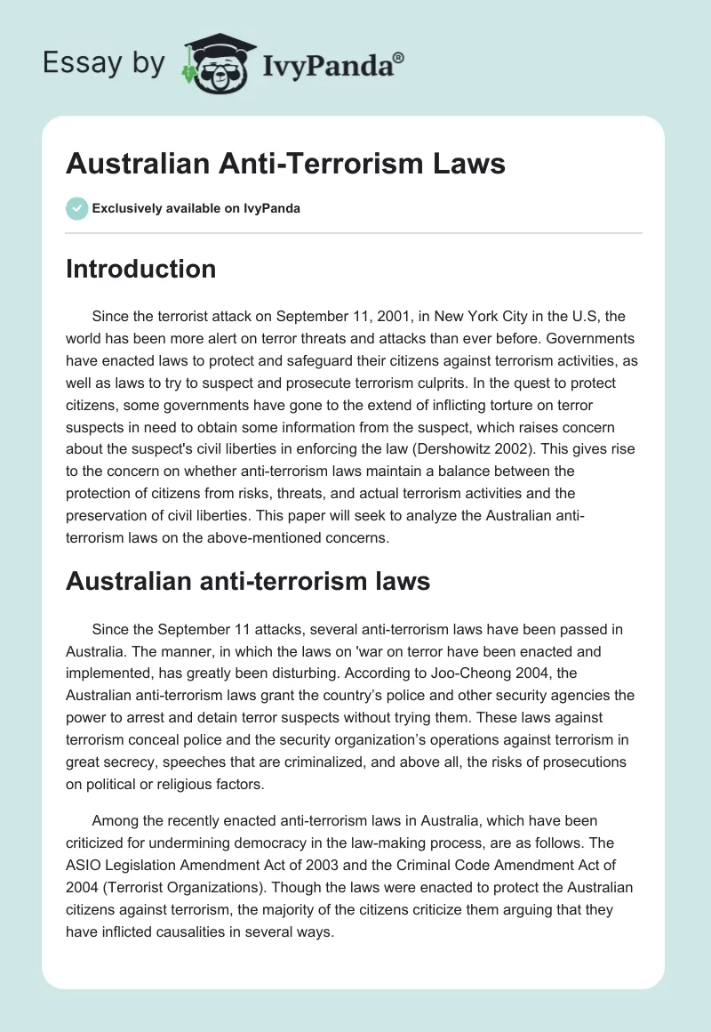 Australian Anti-Terrorism Laws. Page 1