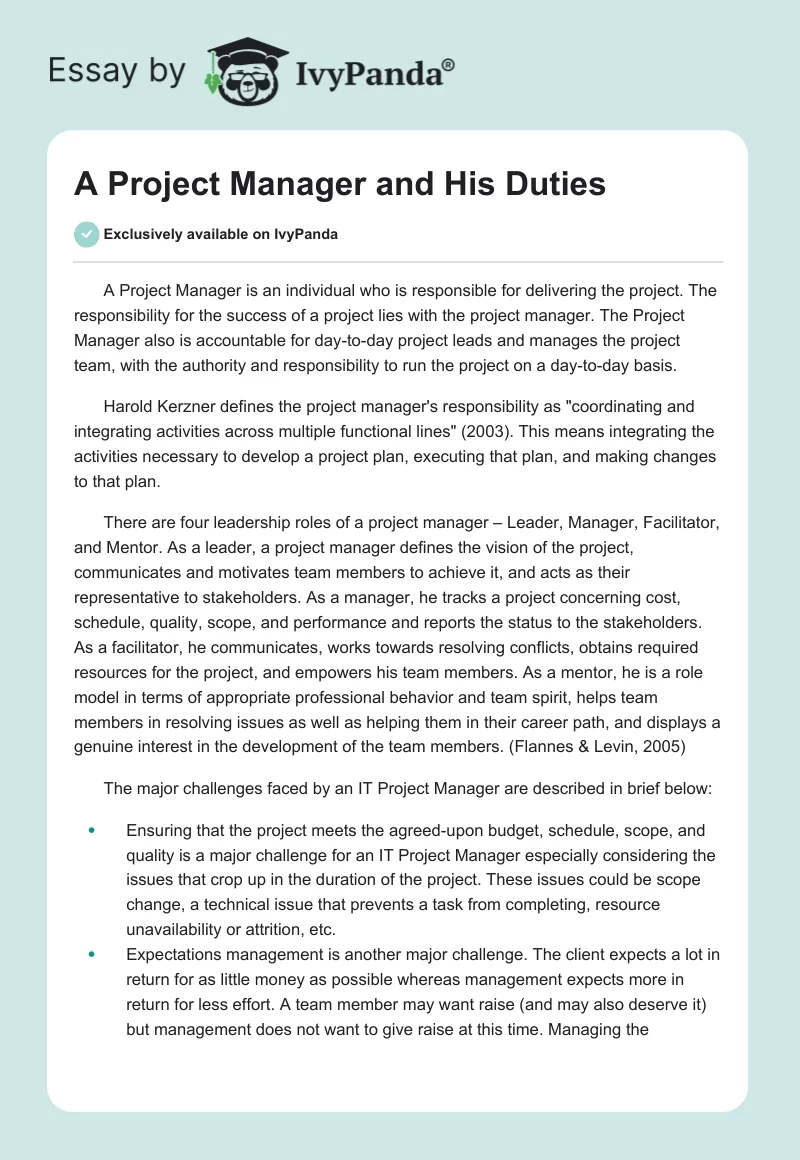 A Project Manager and His Duties. Page 1