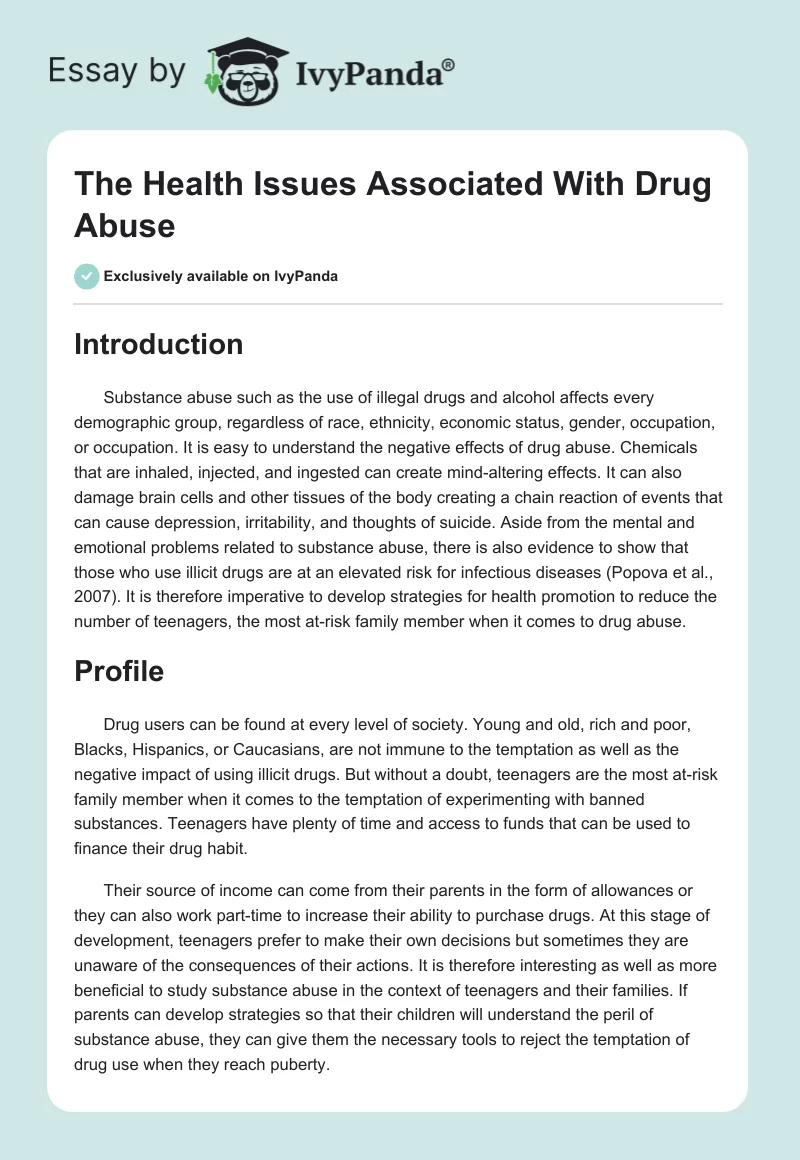 The Health Issues Associated With Drug Abuse. Page 1