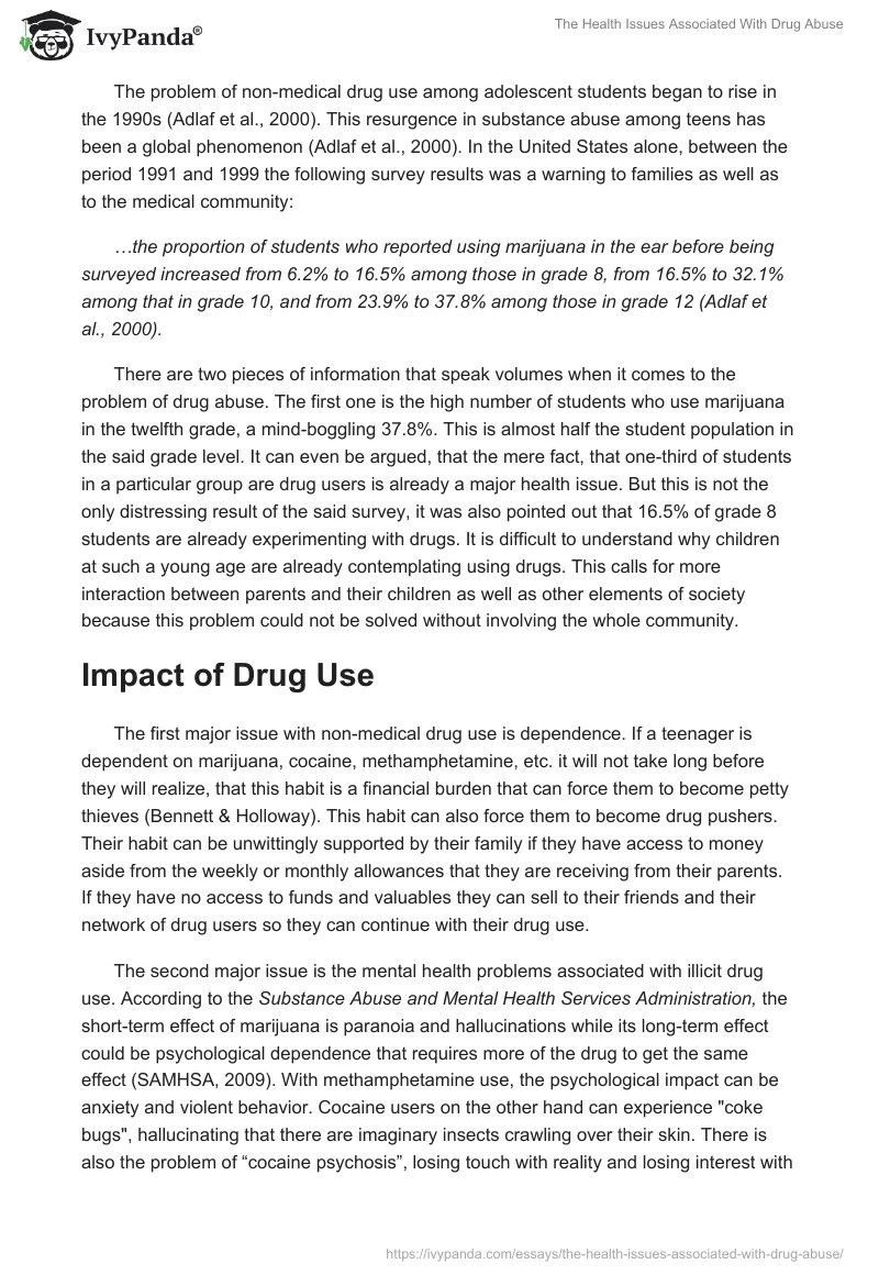 The Health Issues Associated With Drug Abuse. Page 2