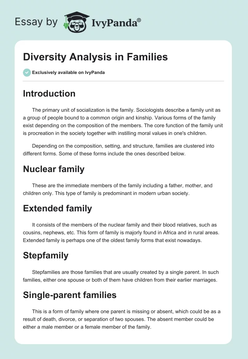 Diversity Analysis in Families. Page 1