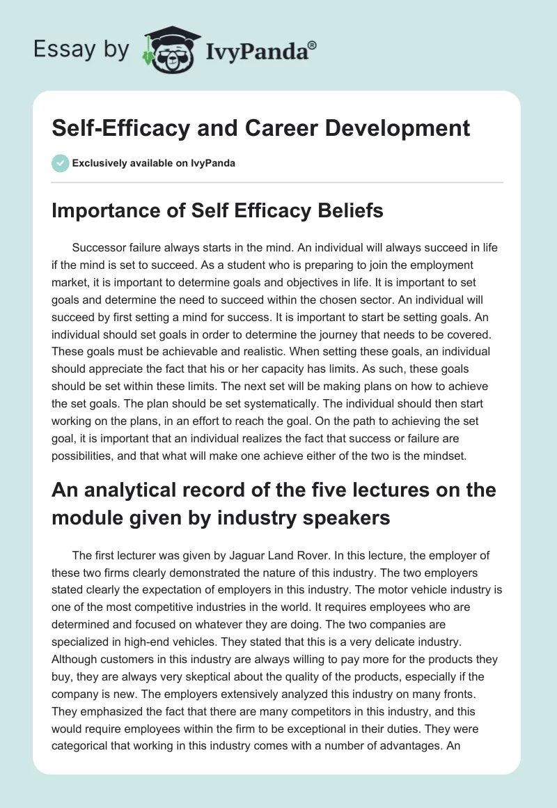 Self-Efficacy and Career Development. Page 1