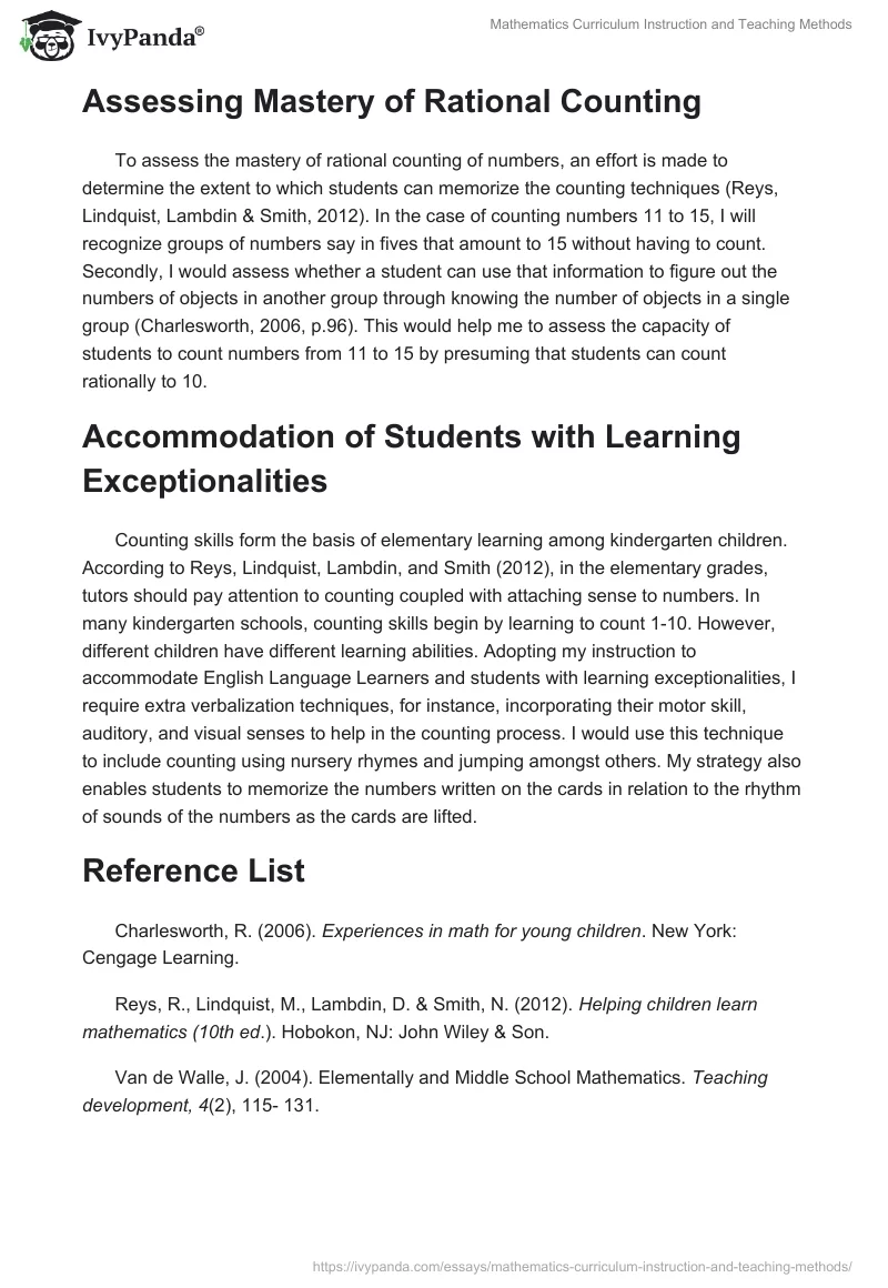 Mathematics Curriculum Instruction and Teaching Methods. Page 2