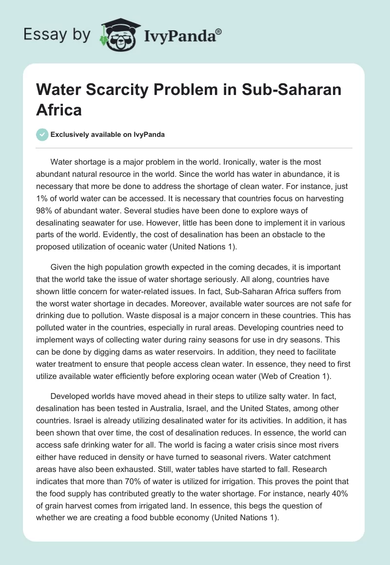 Water Scarcity Problem in Sub-Saharan Africa. Page 1