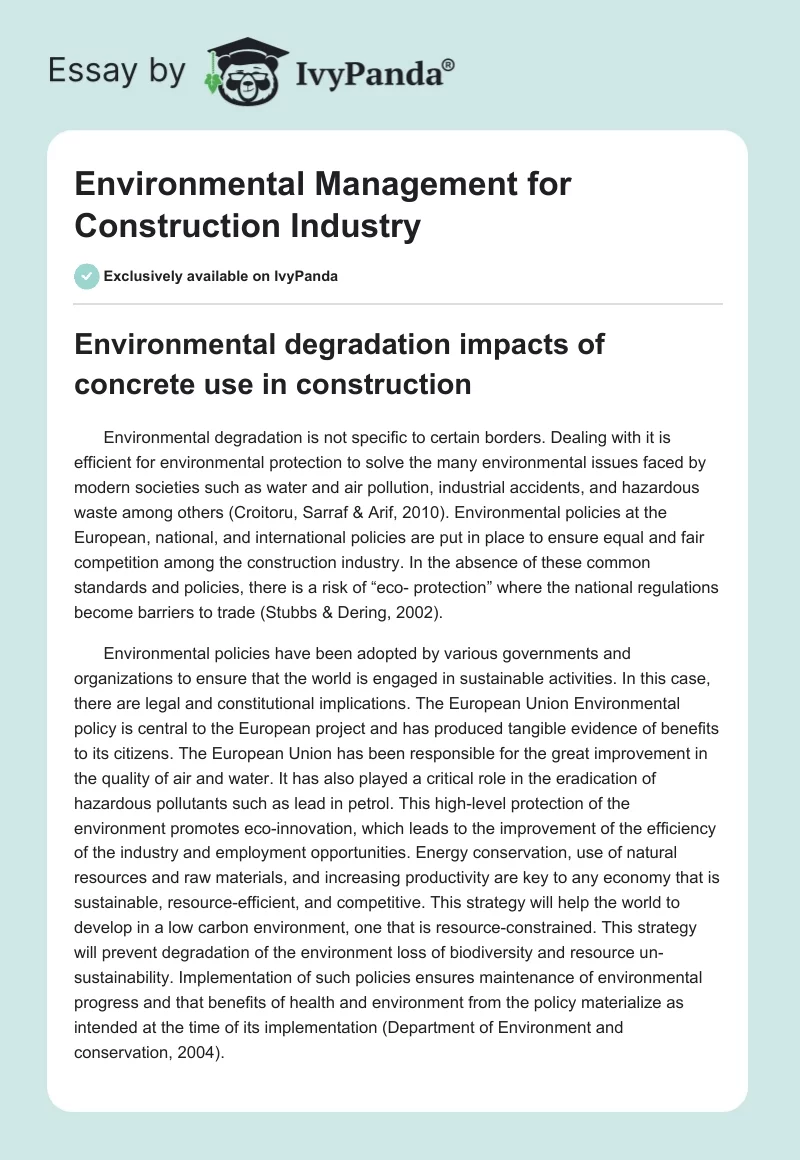 Environmental Management for Construction Industry. Page 1