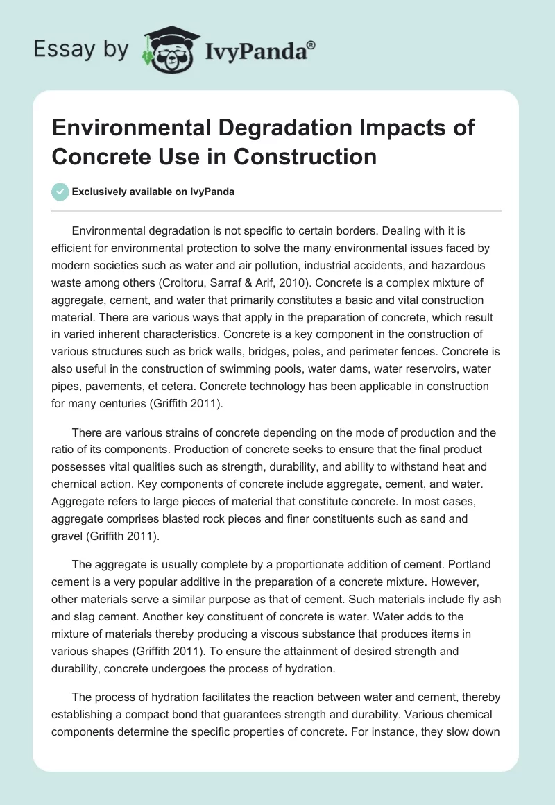 Environmental Degradation Impacts of Concrete Use in Construction. Page 1
